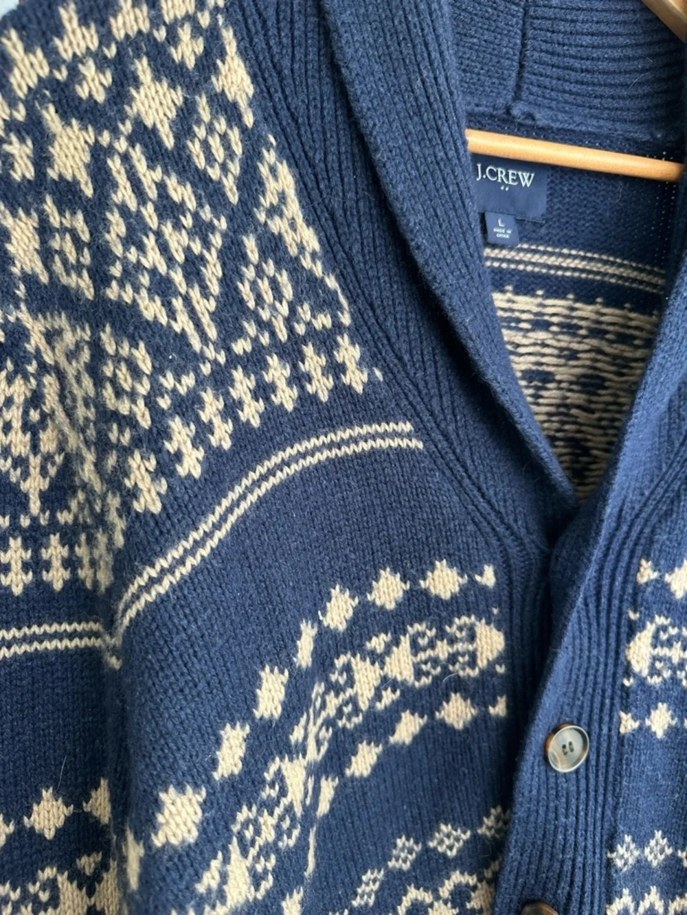 J. Crew Mens Shawl Collar Lambs Wool Blend Button Cardigan Sweater Size L Fisher